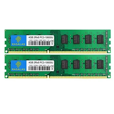 Afbeelding van Rasalas PC3 10600 8GB Kit (2x4GB) DDR3 1333 10600U Ram 2Rx8 mhz 1.5V CL9 240 pins Geheugenmodule Upgrade voor Desktop