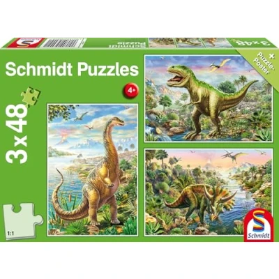 Afbeelding van Schmidt Avontuur met Dinosauriers, 3 x 48 stukjes Puzzel 4+