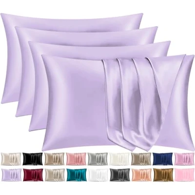 Afbeelding van Pamposh Satijnen zijden kussenslopen voor haar en huid, set van 4 standaardformaat met envelopsluiting (4 (50 x 75 cm), paars)