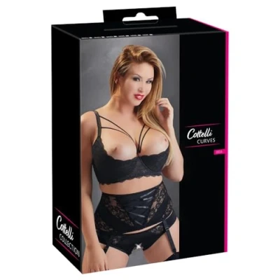 Afbeelding van Cottelli Plus Size Kanten Riem Top Beha met Licht Gevoerde Open Cups en Stijlvolle Buste Ring Maat 95F Zwart