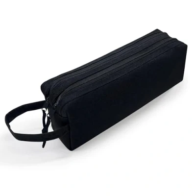 Afbeelding van Waytex 931170 pennenetui, grote capaciteit, 2 vakken, voor school, kantoor, opslag, cosmetica, 27 x 7 10 cm, Zwart, Eén maat, Pennenetui met twee vakken