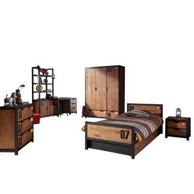 Afbeelding van De ALEX combinatie bestaat uit een nachtkastje, bed 90x200cm , rolbed bureau 3 deurs kledingkast, boekenkast en kommode laden