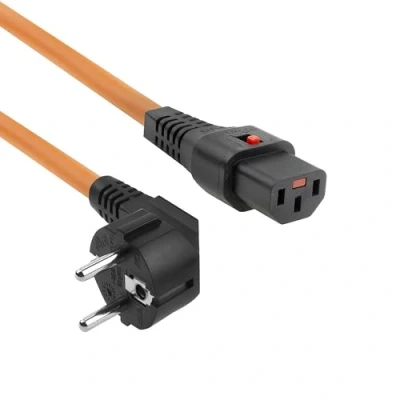 Afbeelding van Iec Lock 230V CEE 7/7 mannelijk (schuin) C13 afsluitbaar oranje 2,00 m (2 m), Stroomkabel
