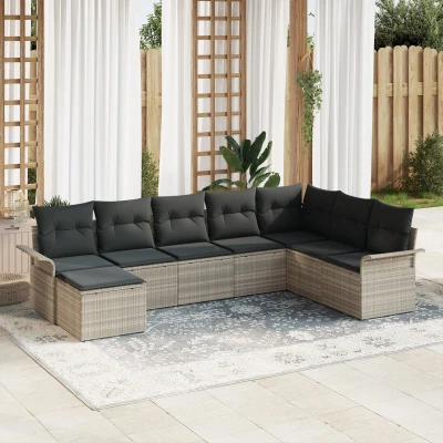 Afbeelding van vidaXL 8 Persoons Tuin Sofa Set met Kussens Lichtgrijs Poly Rattan