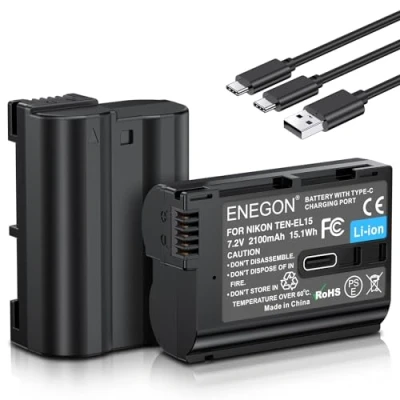 Afbeelding van ENEGON en EL15/EL15a/b/c USB C direct opladen reservebatterijen 2100mAh (2 pack) met 2 in 1 oplaadkabel voor Nikon EL15 D7100, D750, D7000, D7200, D610, D880, D810, D800, D600,