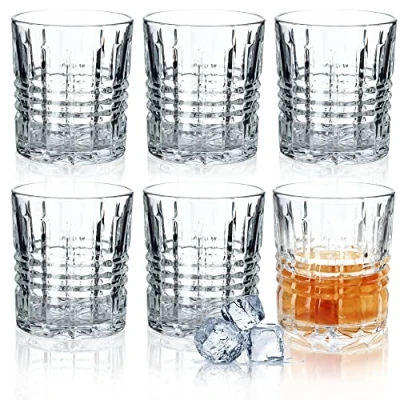 Afbeelding van KADAX Drinkglazen, set van 6 whiskyglazen, glazen set, robuuste waterglazen, sapglazen, universele glazen, kristalglas, voor water, drank, party (300 ml, strepen)
