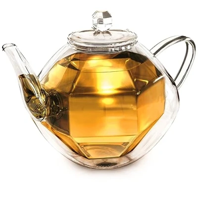 Afbeelding van Creano Diamond Design 800ml, dubbelwandige glazen theepot spiraalzeef en thermisch effect 800ml