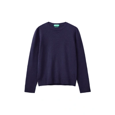 Afbeelding van Benetton dames Fijngebreide pullover van merino wol in de kleur Donkerblauw, maat: XL