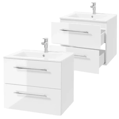 Afbeelding van Deftrans Domodomo Badkamerkast met wastafel, 60 x 50 45,6 cm, witte onderkast voor hangkast badkamer, keramische wastafelset