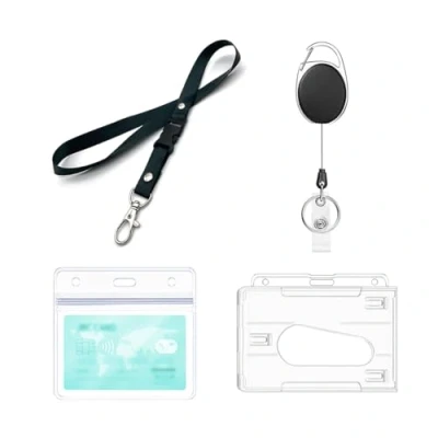 Afbeelding van Intrekbare sleutelhanger 1 set bevat: draagkoord, spoelclip, transparante badgehouders en waterdichte ID kaarthouder voor badges, creditcards OV kaarten. (1 Set)