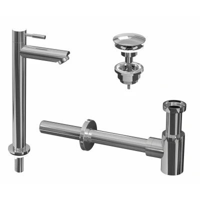 Afbeelding van INK 2A Fonteinkraanset staande Fonteinkraan hoog always open plug en design Sifon Chroom Minimalistisch