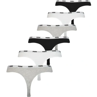 Afbeelding van Puma Women String 6 PACK String, Dames, Maat: Small, Grey black white