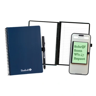 Afbeelding van Bambook Veluwe Colourful uitwisbaar notitieboek Donkerblauw (Navy) A5 Gelinieerde pagina&#039;s Duurzaam, herbruikbaar whiteboard schrift Met 1 gratis stift