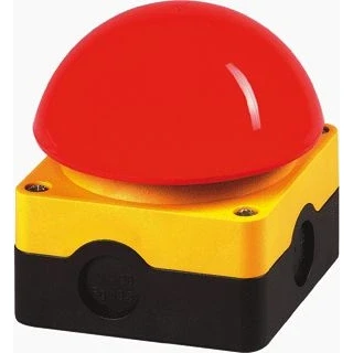 Afbeelding van Eaton fak voet slagdrukknop compleet ontgrendelen door uittrekken contact 1v onderkast zwart bovenkast geel knop rood ip67 229747