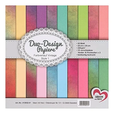 Afbeelding van Ideen mit Herz Duo designpapier, blok met 20 vellen knutselpapier, 25 x cm, 250 g/m², aan beide zijden bedrukt, motiefpapier, ideaal voor scrapbooking, knutselen, vintage style 01