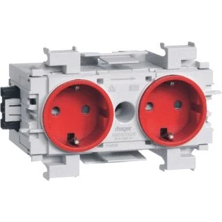 Afbeelding van Hager ecoline 2 voudige wandcontactdoos randaarde schuko wandgoot snap on tekstvenster ip20 rood ral3020 gs20013020