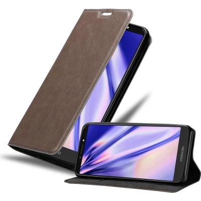 Afbeelding van Cadorabo Hoesje geschikt voor Motorola MOTO E5 PLUS in KOFFIE BRUIN Beschermhoes met magnetische sluiting, standfunctie en kaartvakje Book Case Cover Etui