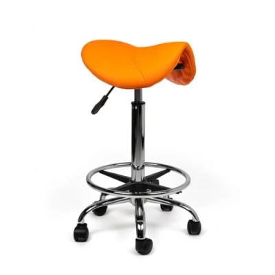 Afbeelding van zadelkruk Zeno Hoog Oranje met Voetring Zithoogte 70/84cm kruk op wielen krukje werkkruk bureaukruk kapperskruk verstelbaar draaikruk tabouret rugleuning tot 160kg