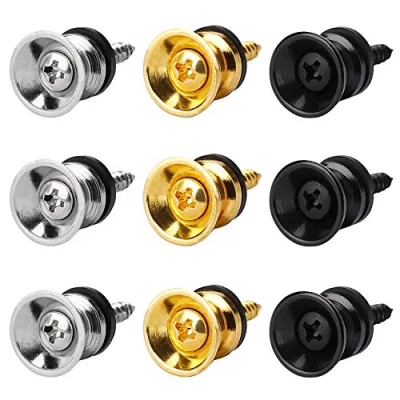 Afbeelding van gitaarriem, knoppen eindspelden metalen vergrendelingspeld met montageschroeven en rubberen kussens voor akoestische klassieke elektrische gitaar, bas, ukelele, set van 9 (goud, zilver,