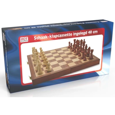 Afbeelding van Schaakklapcassette Hout Ingelegd 40cm (NL/EN/FR/DE)