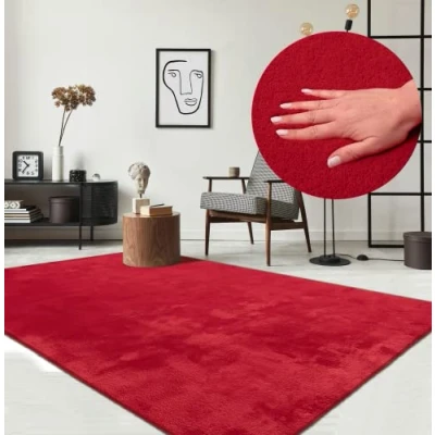 Afbeelding van the carpet Relax behaaglijk, laagpolig tapijt, antislip onderkant, wasbaar tot 30 graden, heerlijk zacht, bontlook, rood, 120 x 160 cm