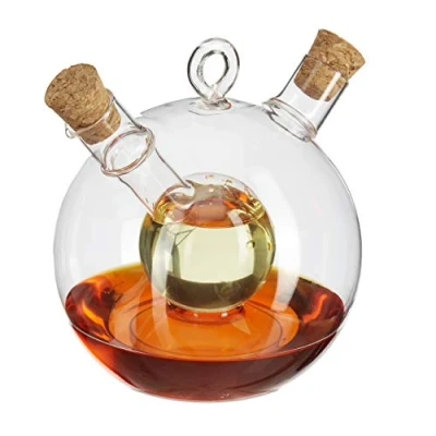 Afbeelding van Relaxdays olie en azijnstel, 2 in 1, oliefles met kurk, azijn één, 375 ml 50 ml, glas, doorzichtig