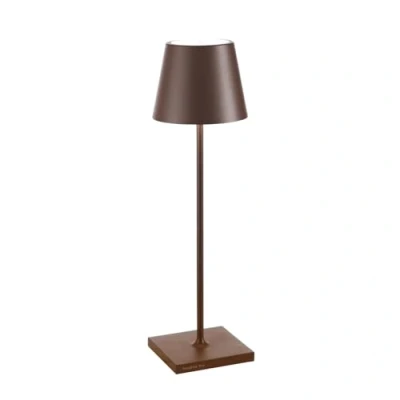 Afbeelding van Zafferano Poldina Pro Tafellamp Oplaadbare Buitenlamp Roest Bruin IP65 Spatwaterdicht Bureaulamp Snoerloos Dimbare LED Lamp Tuinlamp met Draadloos Oplaadstation 38 cm x Ø 11cm