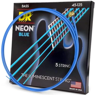 Afbeelding van DR Strings NBB5 45 Hi Def Neon blue 125 set 5 snaren voor elektrische basgitaar