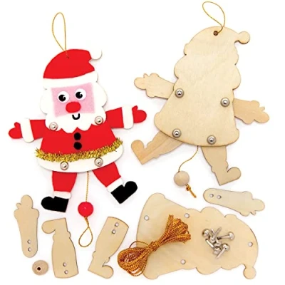 Afbeelding van Baker Ross FE901 Kerstman Houten Marionet Pak van 5, Maak Je Eigen Marionetten, Poppen voor Kinderen, Knutselwerkjes Kinderen om in elkaar te zetten en versieren