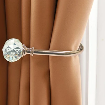 Afbeelding van PHOEWON® Gordijnhouder, kristal, gordijnhouders, metalen bevestigingsbeugels voor gordijnen, 2 stuks, goud
