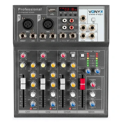 Afbeelding van Vonyx VMM F401 4 kanaals muziek mixer met effect en USB speler
