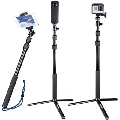 Afbeelding van Smatree Selfiestick met statief voor Gopro Hero Max, 12/11/10/9/8/7/6/5/4/3/2/1/session/Fusion, DJI OSMO Action/compacte camera&#039;s (1/4 inch schroefdraad) en mobiele telefoons