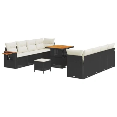 Afbeelding van vidaXL 11 delige tuinsofa set met kussens zwart Poly Rattan Acacia