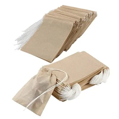 Afbeelding van Lege theezakjes, 200 stuks papieren theefilterzakken, wegwerpbaar, natuurlijk pulpmateriaal, thee ei met trekkoord, losse theeblaadjes, zeefzak voor en kruidenpoeder, 5 cm x 7 (originele