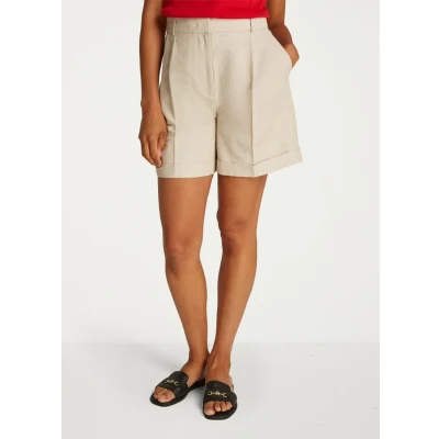 Afbeelding van Tommy Hilfiger dames High waist wide fit korte broek in linnenblend de kleur Beige, maat: 36