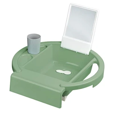Afbeelding van Rotho Babydesign Kinderwastafel Kiddy Wash, te bevestigen aan de badrand, 38,7x38,2x10 cm (pak van 1), leigroen/wit/steengrijs, 20034 0313 01