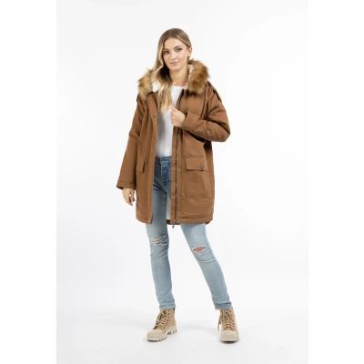 Afbeelding van DREIMASTER Vintage Dames Winterparka S / Zand Wit 100% Katoen