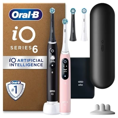 Afbeelding van Oral B iO 6 elektrische tandenborstels, zwart en roze, 1 reisetui