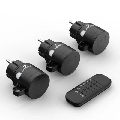 Afbeelding van sonero draadloze stopcontacten met afstandsbediening, outdoor set, 2300 watt, V, 3 x IP44, bereik van 30 m, energiebesparend, zwart