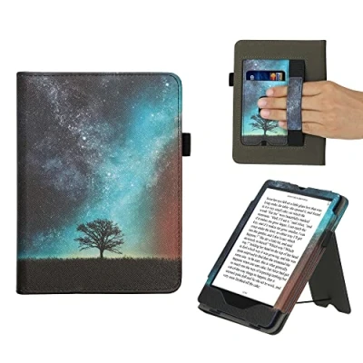Afbeelding van kwmobile e reader hoesje compatibel met Amazon Kindle Paperwhite 11. Generation 2021 Ereader case van kunstleer Sterrenstelsel en Boom in blauw/grijs/zwart