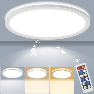 Afbeelding van LEZOE Led plafondlamp met bewegingsmelder, dimbaar, 24 W, 2400 lm, radar sesor, plafondlamp, 3000 K/4000 K/6500 K, IP54, sensorlamp voor badkamer, garage, trap, kelder, hal, balkon, 30