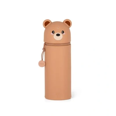 Afbeelding van Legami 2 in 1 zachte siliconen pennenetui Kawaii, teddybeervorm, pennenhouder voor op tafel, met ritssluiting, van siliconen, etui kleurpotloden, viltstiften, H 18,5 cm