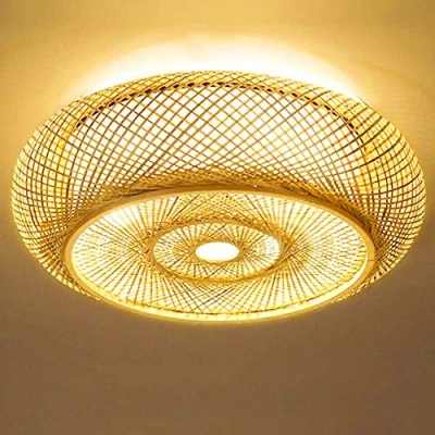 Afbeelding van Bamboe Plafondlamp Natuurlijke Rotan Hanglamp Creatieve Handgemaakte Lampenkap Kroonluchter E27 Plafondverlichting Restaurant Slaapkamer Woonkamer Cafe Bar Studie Kantoor Theehuis,40cm