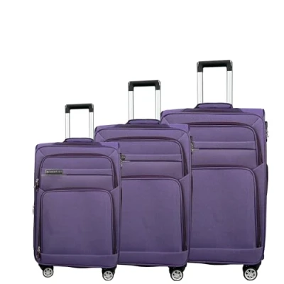Afbeelding van MY TRAVEL BAG koffer handbagage stof rolkoffer reiskoffer trolley uitbreidbaar met dubbele wielen (M/L/XL/XXL of set van 4) zachte bagage, lila, 3er Set, Stoffen