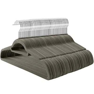 Afbeelding van SONGMICS Kleerhanger fluweel, 100 stuks, beugelset met antislip oppervlak, ruimtebesparende kleerhanger, 360 graden draaibare metalen haak, grijs CRF100 V