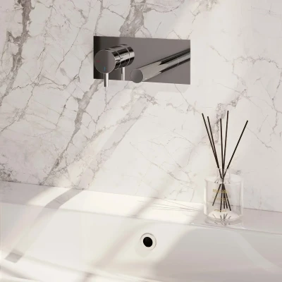 Afbeelding van BRAUER Chrome Edition inbouw wastafelmengkraan met rechte uitloop en afdekplaat model B2 chroom