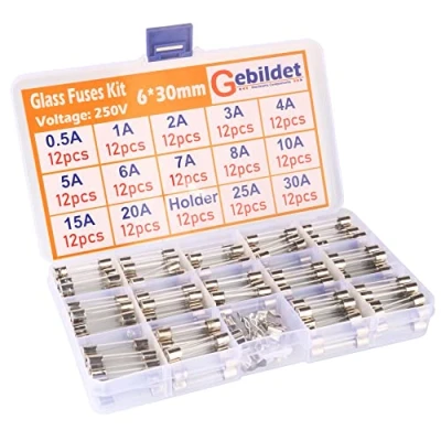 Afbeelding van Gebildet 168pcs 6x30mm Fast Blow Glazen Buiszekering(0.5A/1A/2A/3A/4A/5A/6A/7A/8A/10A/15A/20A/25A/30A),Quick Auto Buiszekeringen Assorti Kit met 12pcs zekeringhouder
