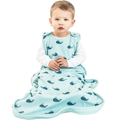 Afbeelding van Woolino Ultimate Sleep Sack 4 seizoenen Merino wol en biologisch katoen tweeweg rits verstelbare slaapzak universele maat voor baby (2 24 maanden) walvissen