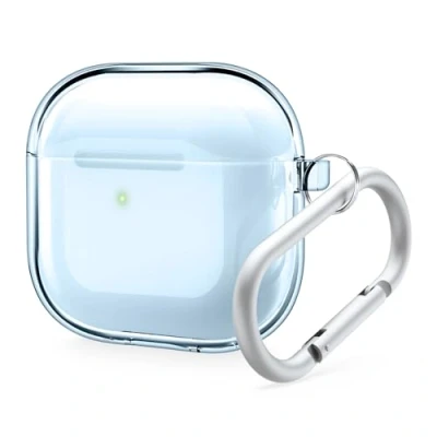 Afbeelding van elago Transparant Hoesje Compatibel met AirPods 4 Karabijnhaak Inclusief, Verminderde Geelverkleuring, Draadloos Opladen, Schokbestendig (Aqua Blauw)