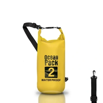 Afbeelding van Dry Bag Waterdichte rugzak, rolsluiting en schouderriem, telefoontas heuptas voor zee, boot, vissen, rafting, strand, watersport, Geel, 2l, tas